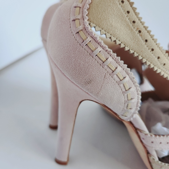 Manolo Blahnik Pink Suede Leather Lace-Up Oxford High Heels Shoes Pointy 37.5 - Picture 7 of 16